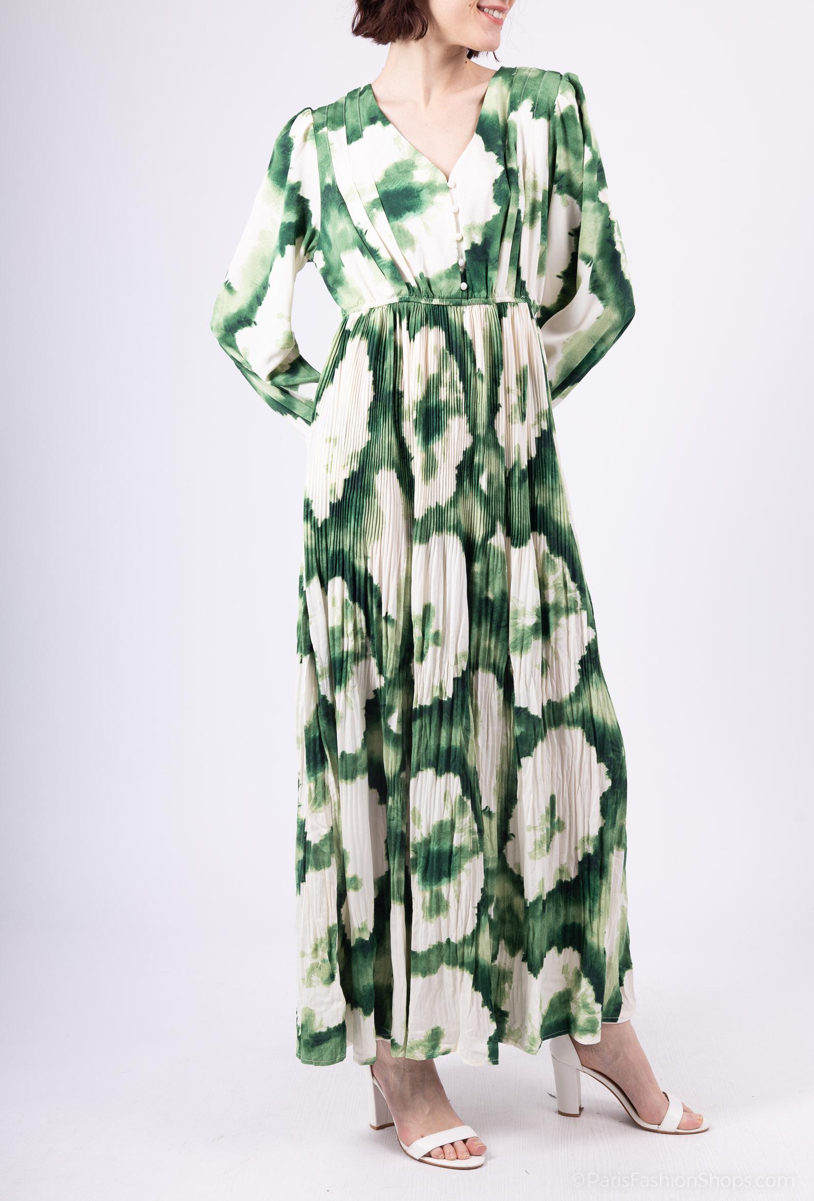 GG1028 Green & Beige Print A-line Maxi