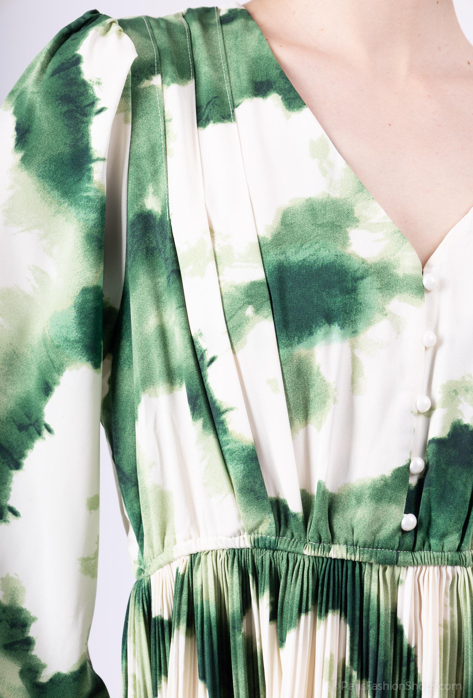 GG1028 Green & Beige Print A-line Maxi