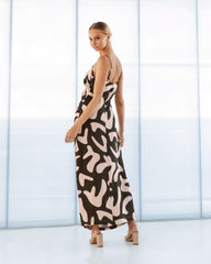 DD7060 Brown & Cream Spotted Midi Dress