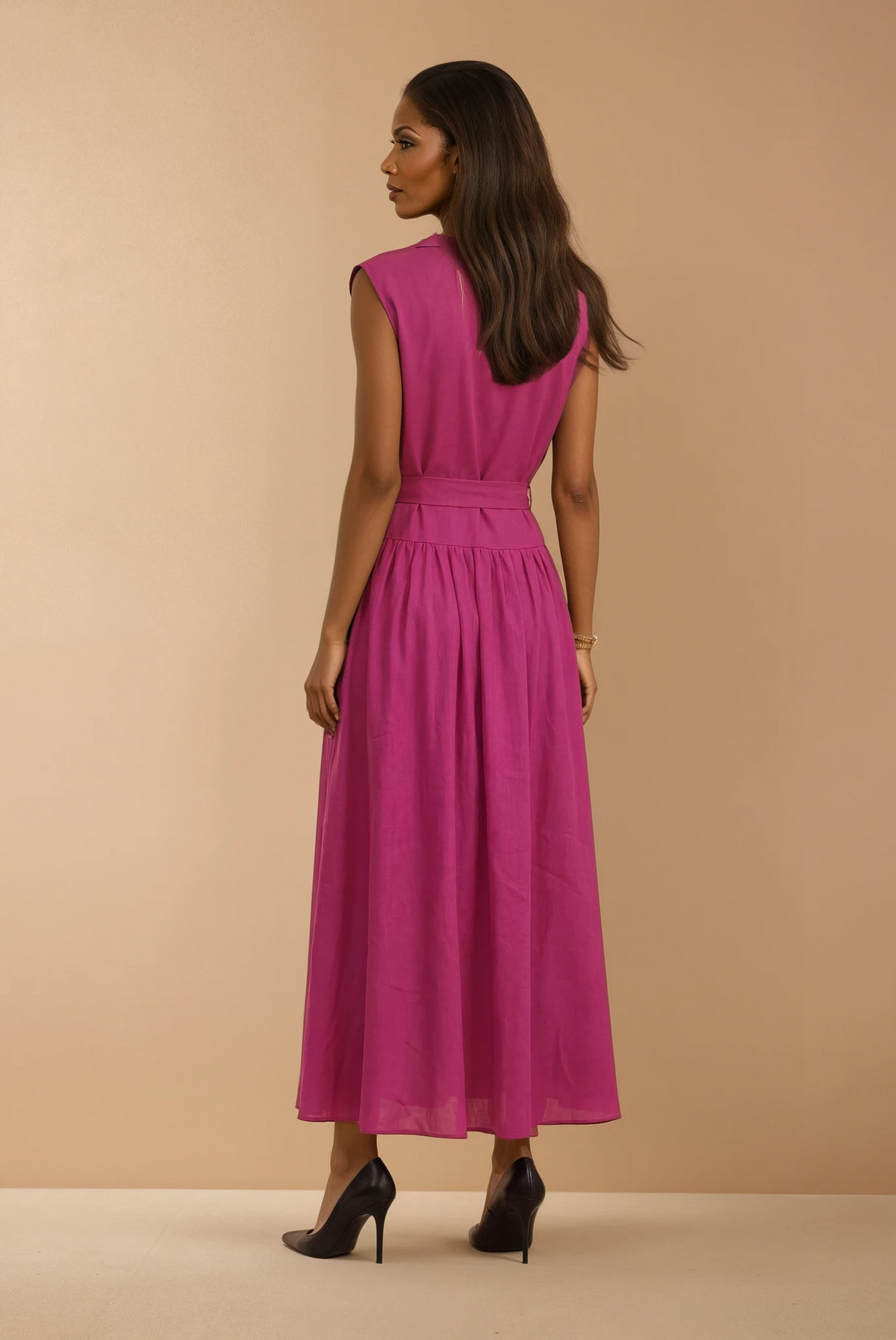 GG2109 Pink Gold Button Down Midi