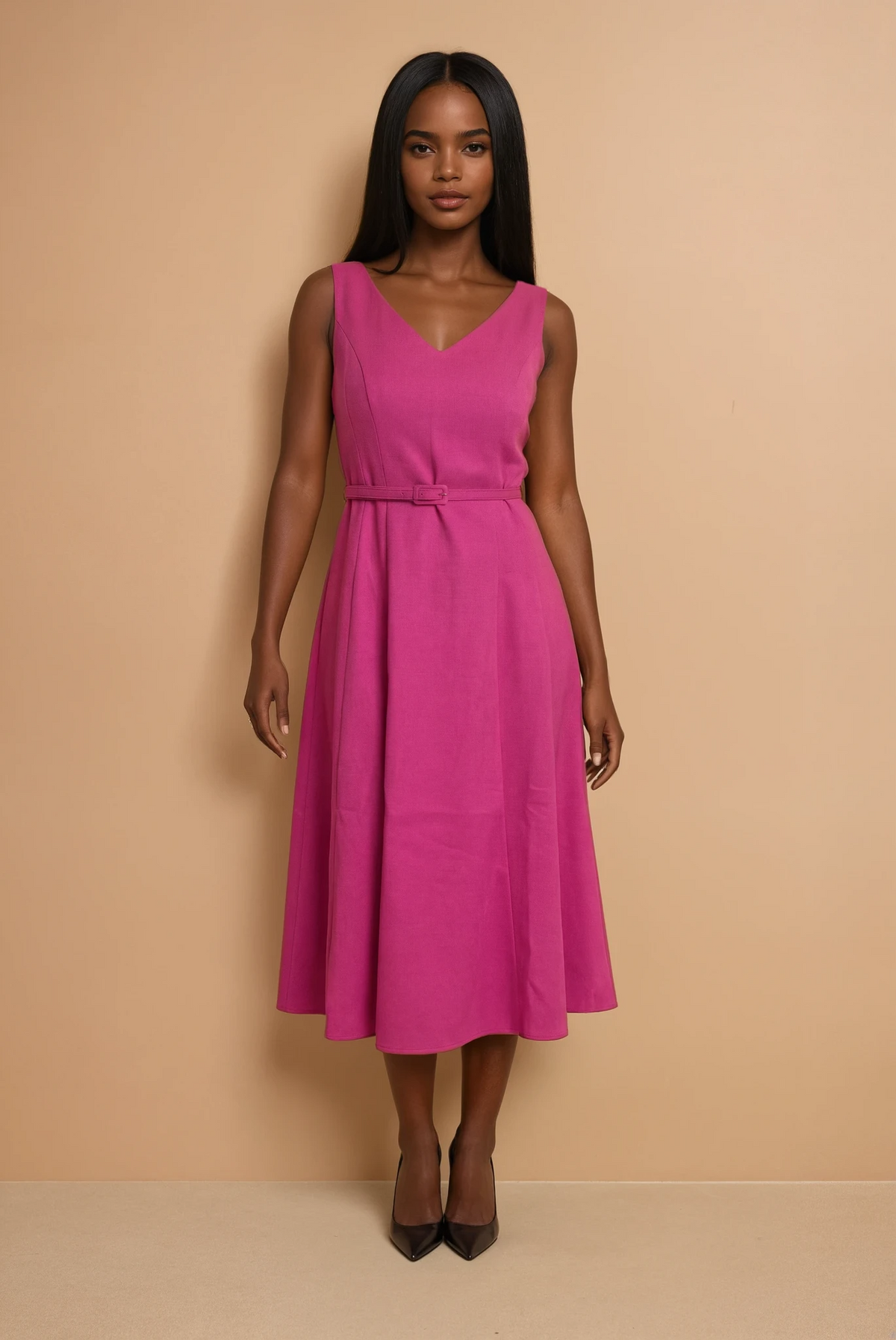 GG2117 Pink V Neck Midi