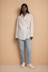 GG2127 Cotton White Top With Gold Buckle