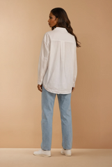 GG2123 Cotton White Cross Belt Blouse