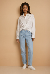 GG2123 Cotton White Cross Belt Blouse