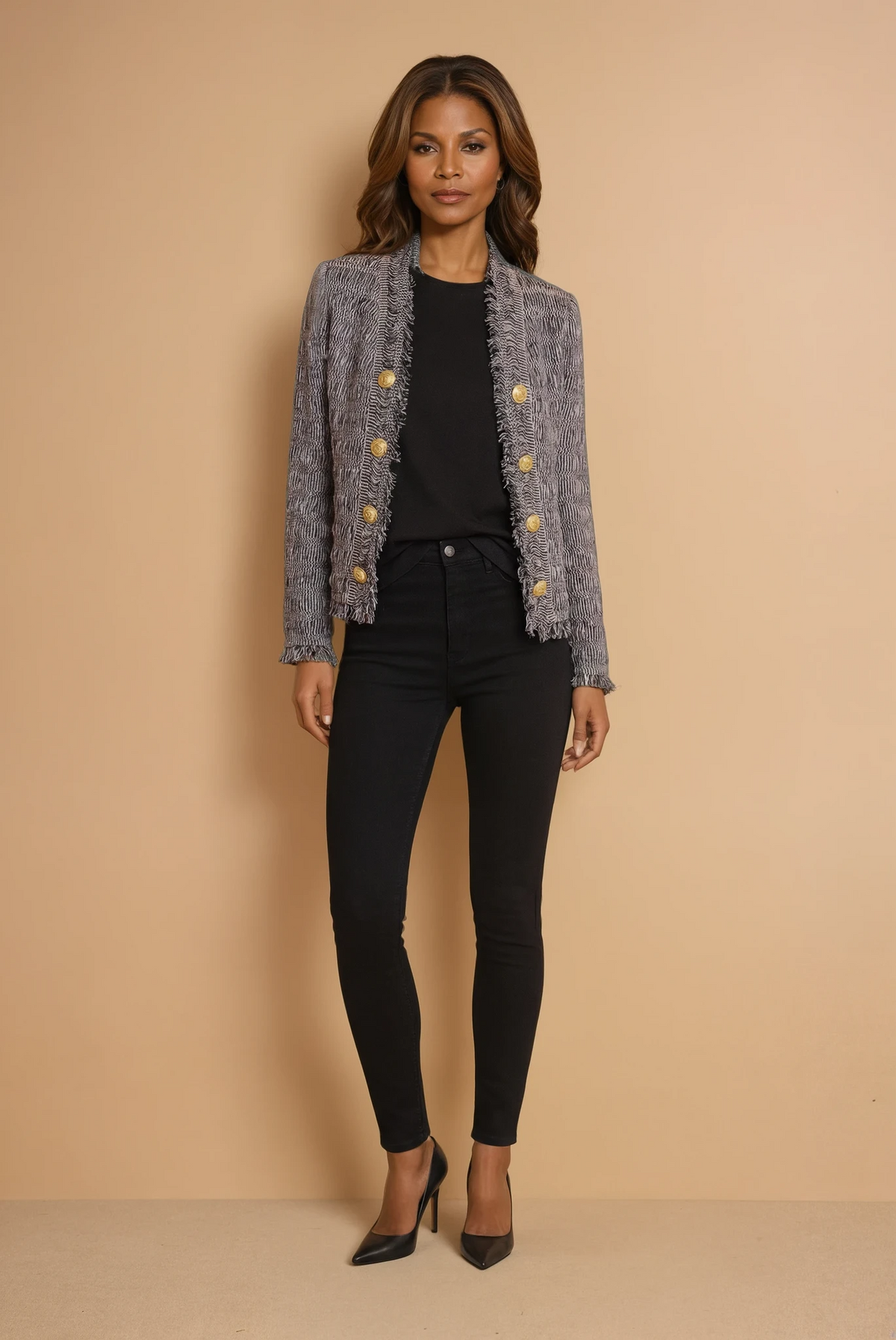 GG2128 Purple Tweed Knitted Cardigan