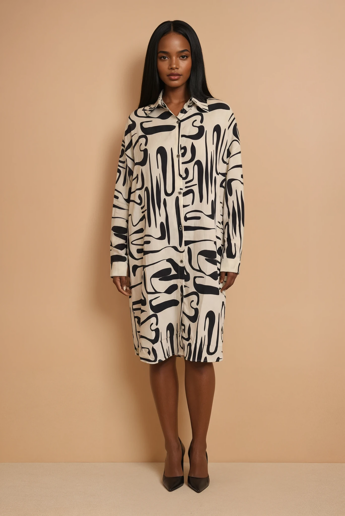 GG2129 Black Swirl Shirt Dress