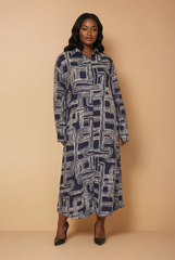GG2130 Navy Blue Swirl Shirt Dress