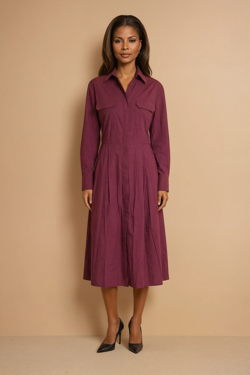 GG2138 Maroon Office Midi Dress