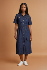 GG2180 Denim Midi Button Down Dress