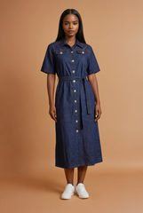 GG2180 Denim Midi Button Down Dress
