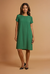 GG3101 Green Pleated Shift Dress