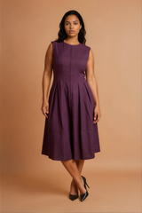 GG3102 Purple Midi Corporate Dress