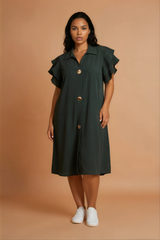 GG3106 Green Frill Shoulder Dress