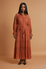 GG3406 Copper Pleated Maxi Dress