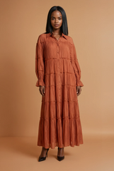 GG3406 Copper Pleated Maxi Dress