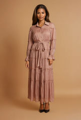 GG3407 Blush Pleated Frill Maxi