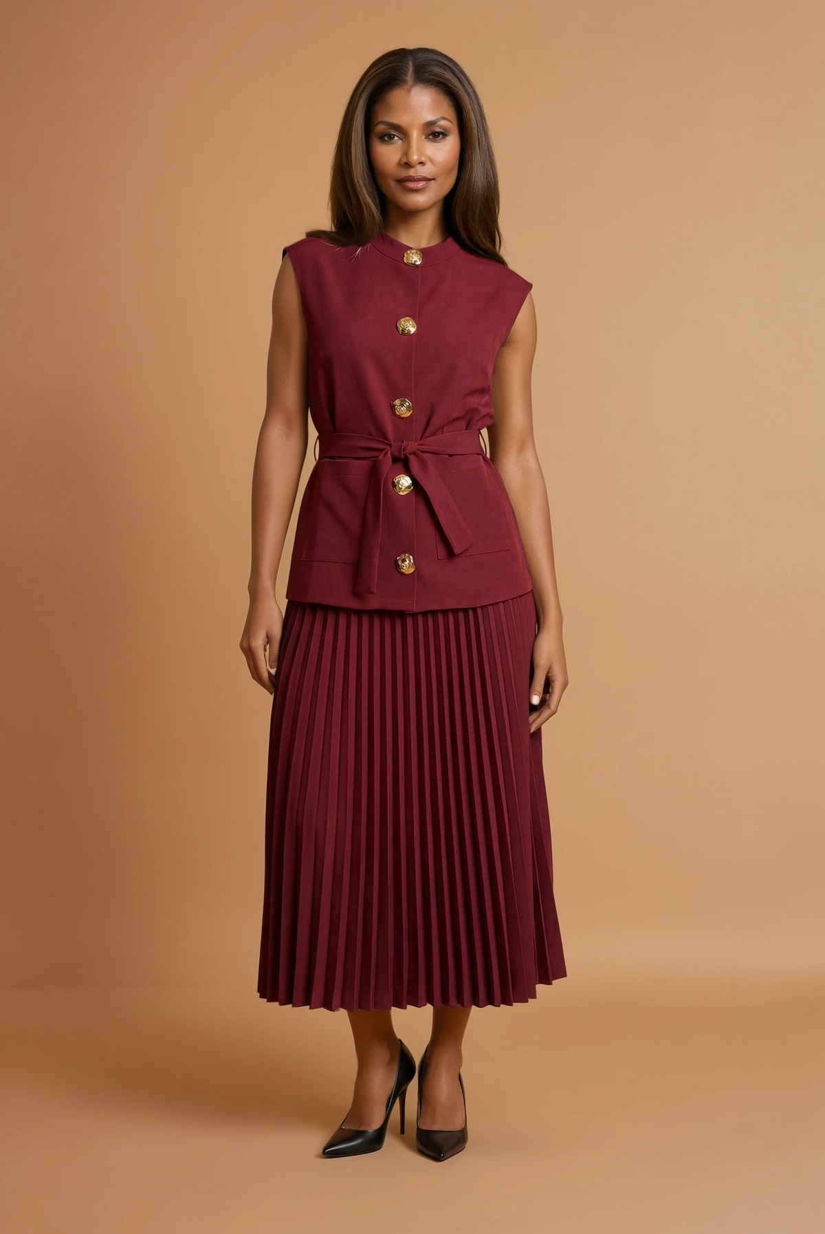 GG3408 Burgundy Pleated Skirt