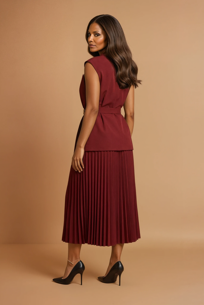 GG3408 Burgundy Pleated Skirt