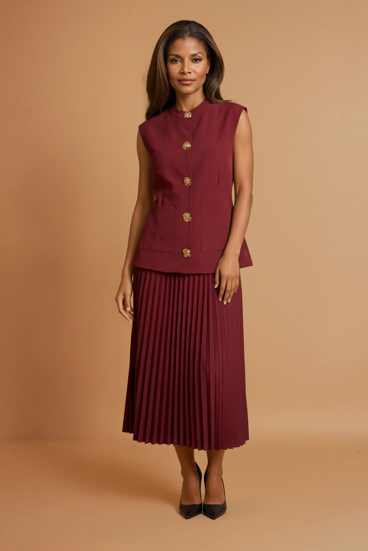GG3408 Burgundy Pleated Skirt