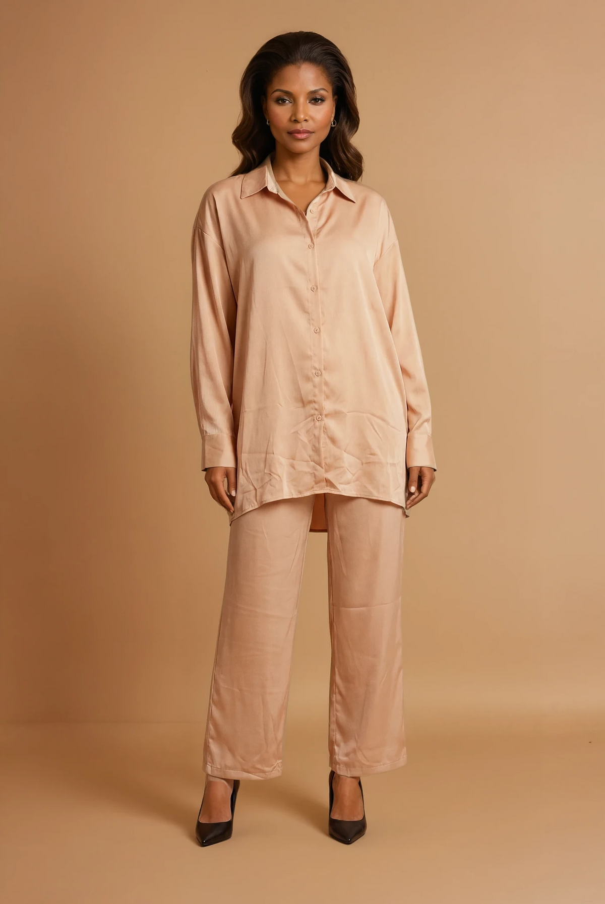 GGG4105 Metallic  Peach Satin Full Top
