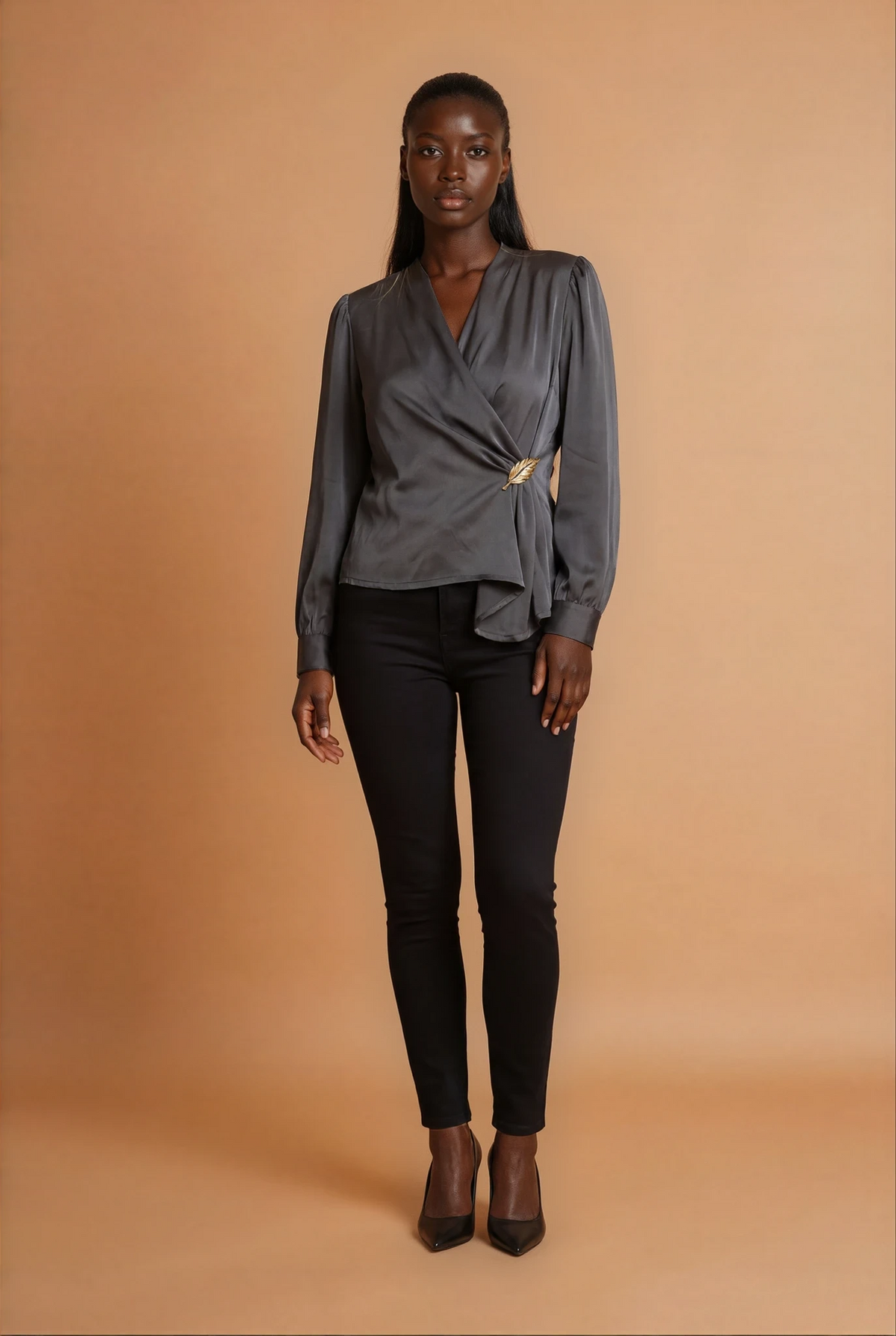 GGG4107 Grey Satin Top
