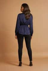 GGG4108 Navy Blue Satin Gold Waist Top