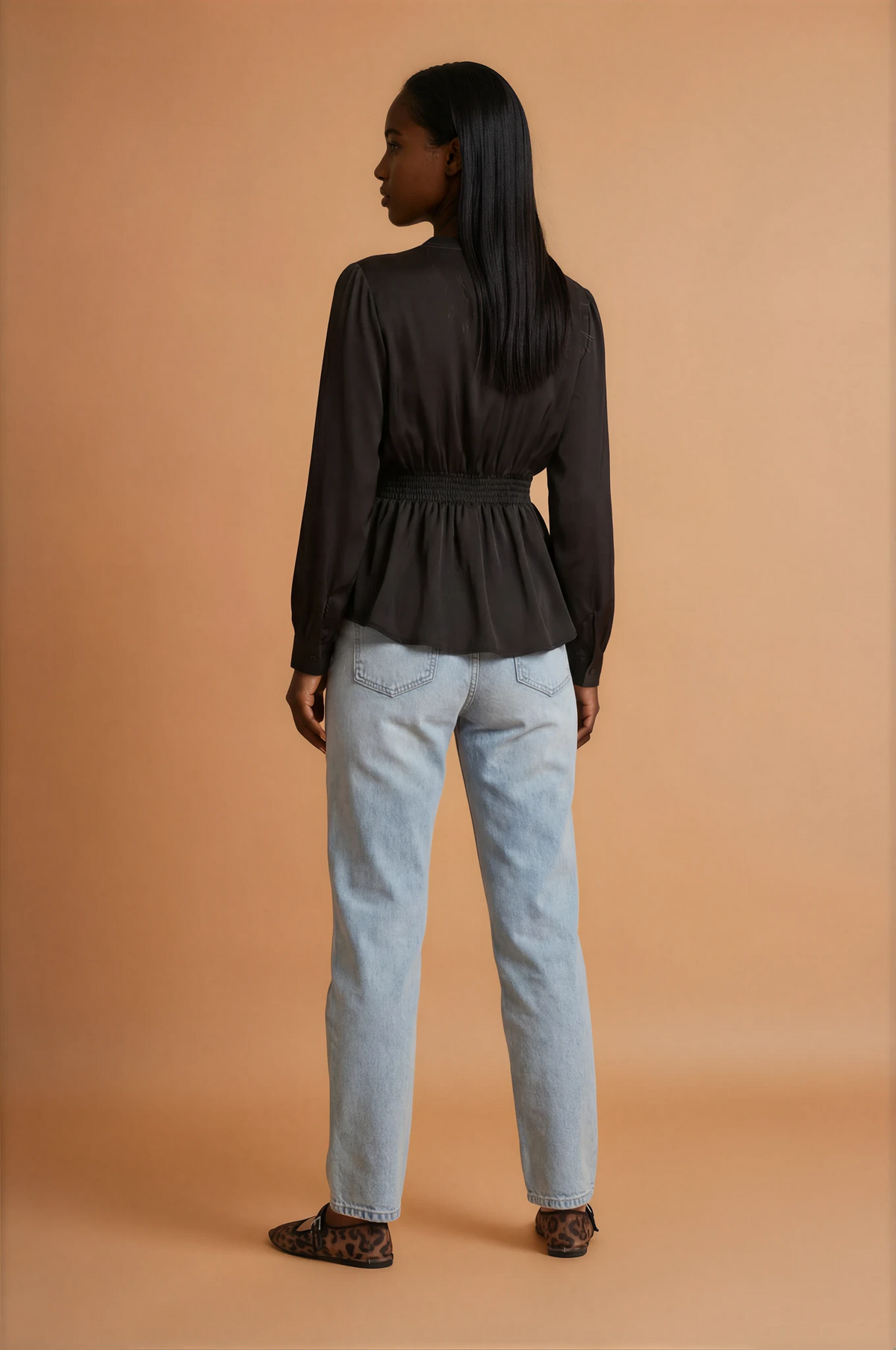 GGG4108 Black Satin Gold Waist Top