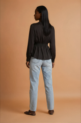 GGG4108 Black Satin Gold Waist Top