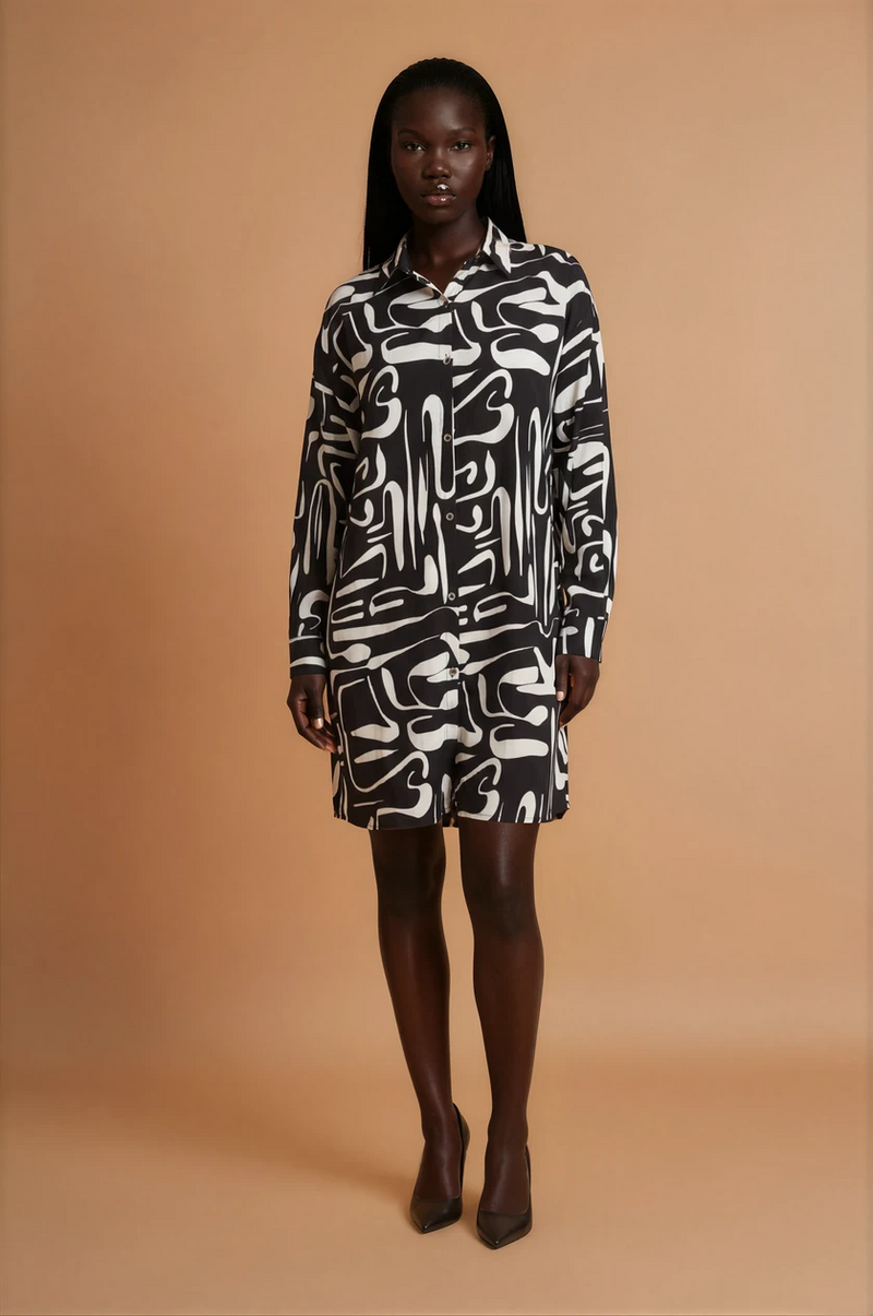 GGG4114 Black Swirl Shirt Dress