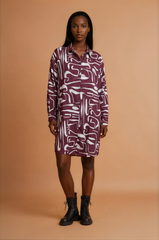 GGG4109 Burgundy Swirl Shirt Dress
