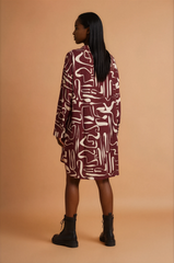 GGG4109 Burgundy Swirl Shirt Dress