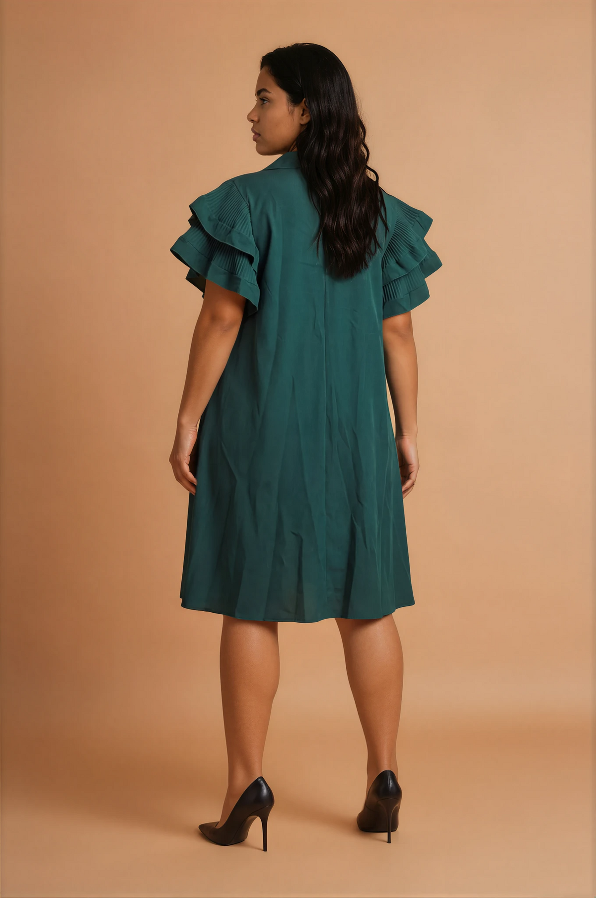 GGG4110 Hunter Green Frill Shoulder Dress