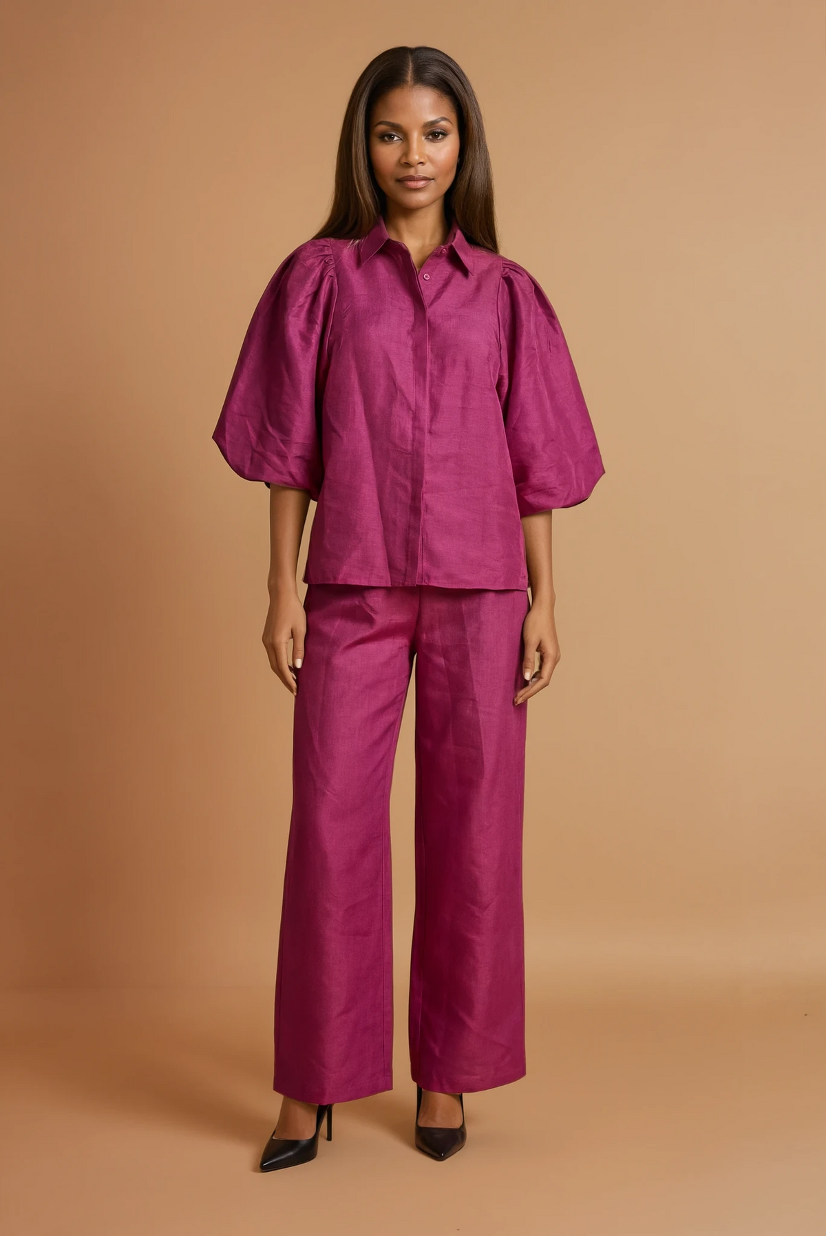 GGG4111 Mauve Puffy Shoulder Top