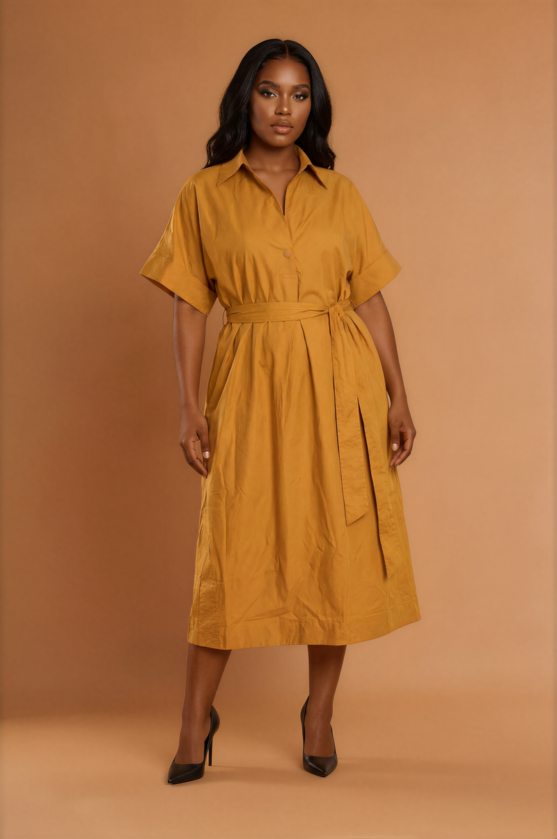 GGG5101 Mustard Midi Dress