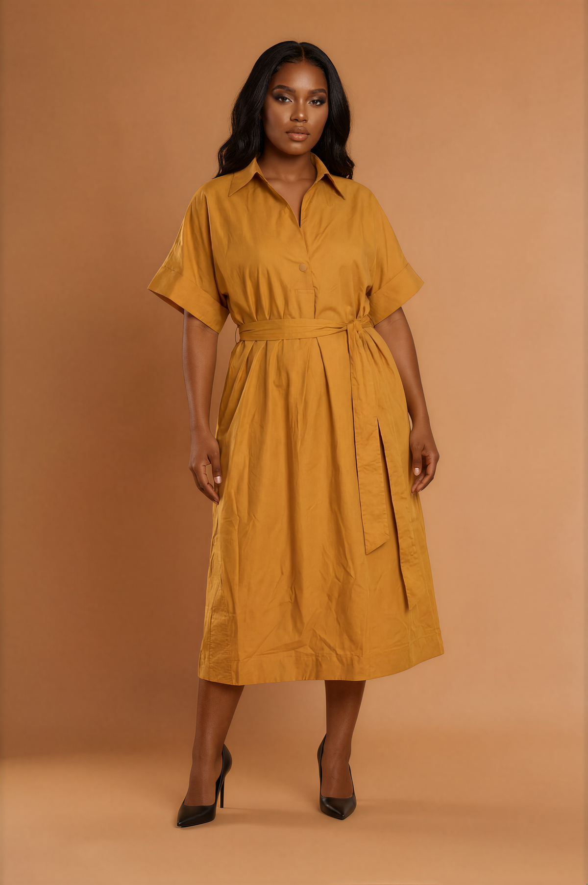 GGG5101 Mustard Midi Dress