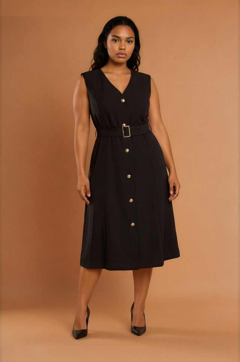 GGG5104 Black Button Down Casual Dress