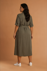 GGG5107 Khaki Midi Button Dress