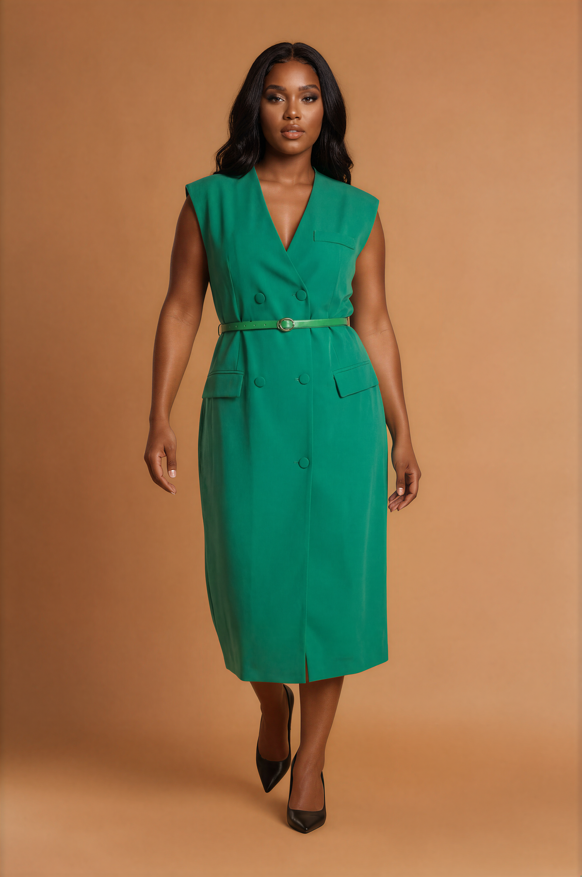 GGG5109 Green Asymmetric Button Down Midi