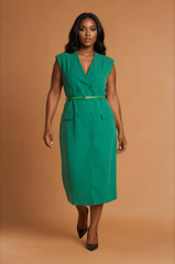GGG5109 Green Asymmetric Button Down Midi