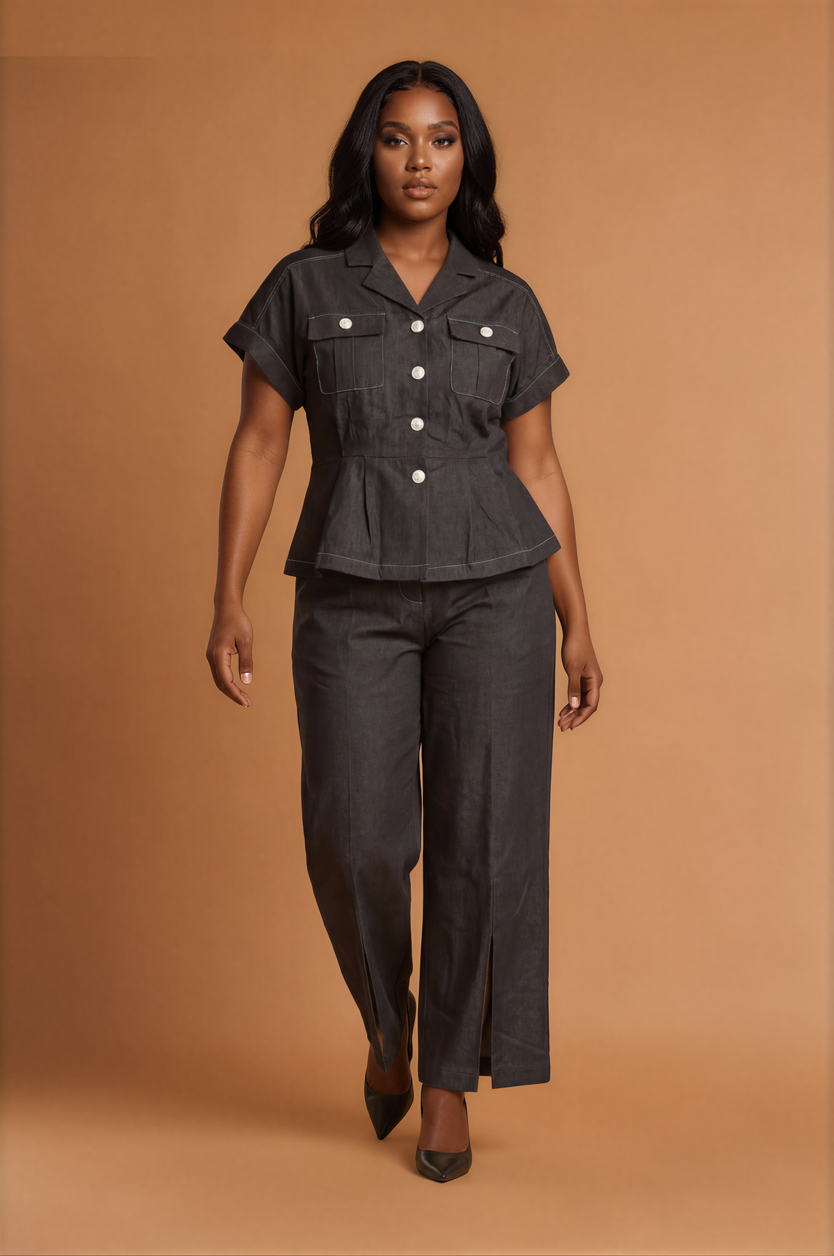 GGG5117 Black Wide Cut Pants