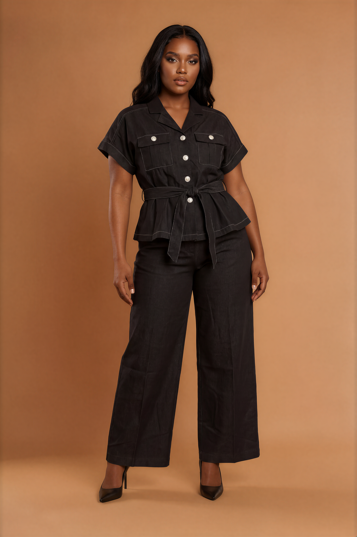 GGG5117 Black Wide Cut Pants