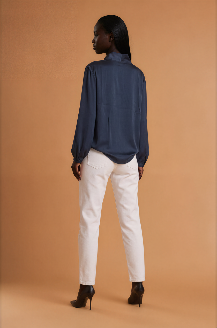GGG5124 Navy Satin Cowl Neck Top