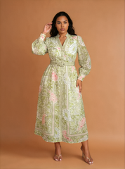 H2036 Green Multi Print Mosaic Maxi
