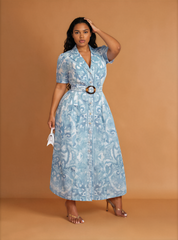 H2034 Blue Swirl Midi Dress