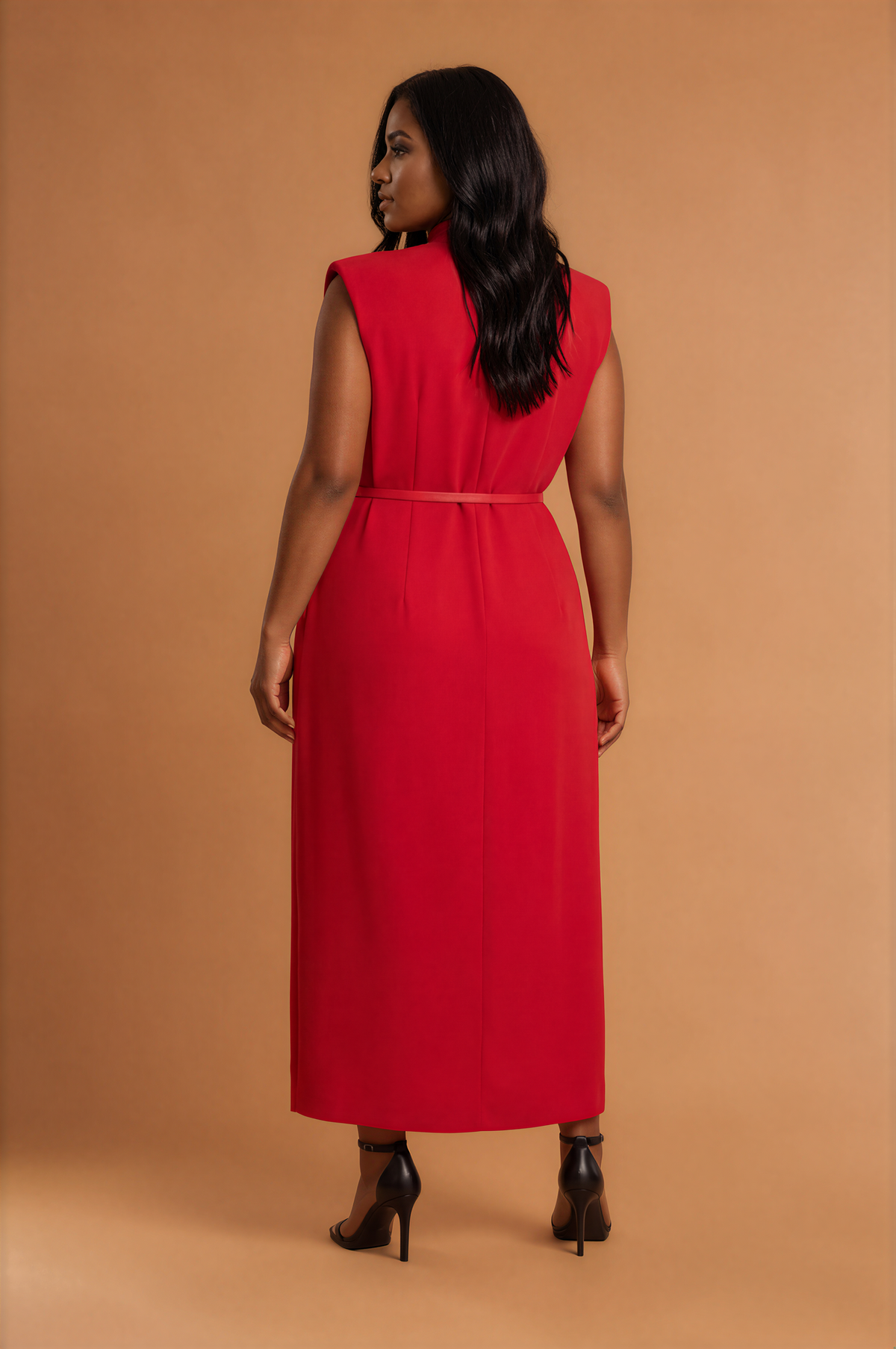H2043 Red Office Midi Dress