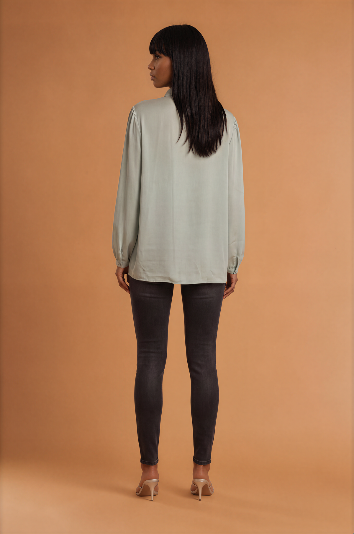 H2048 Mint Satin Cowl Neck Blouse