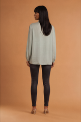 H2048 Mint Satin Cowl Neck Blouse