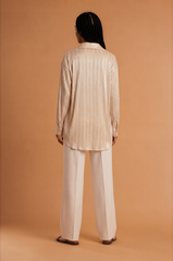 H2049 Beige Satin Free Flowy Blouse