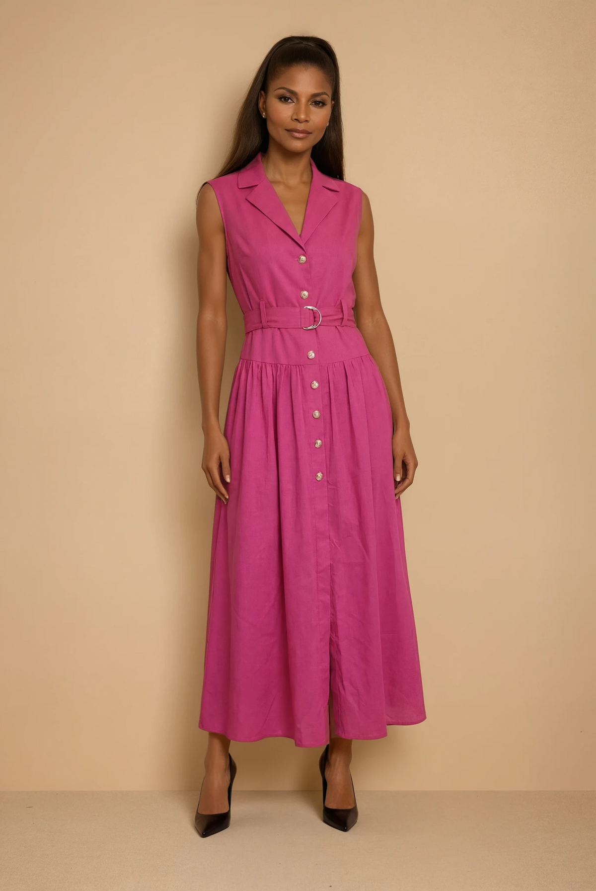 GG2109 Pink Gold Button Down Midi