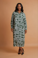 GGG4115 Green Khaki Swirl Maxi Shirt Dress